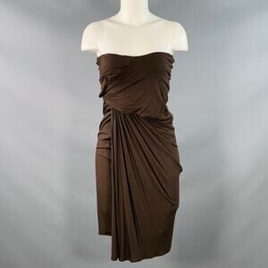 DONNA KARAN Size M Brown Viscose Blend Ruched Strapless Sweetheart Dress